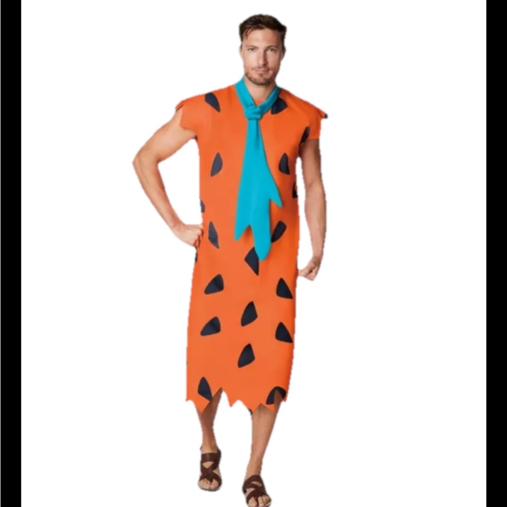 Fred Flintstones Men’s Large Adults Halloween Costume Orange Tunic Blue Tie